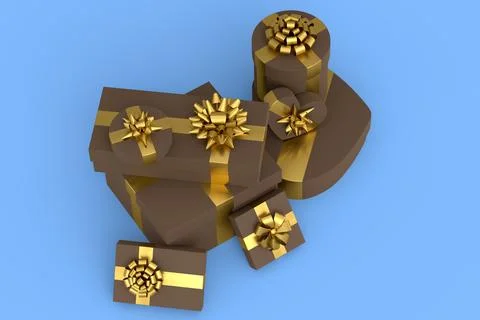 Gift boxes with ribbon and bow isolated on blue background. greeting design イラスト素材