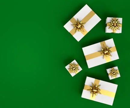 Gift boxes with ribbon and bow for Merry Christmas flying and falling on green 스톡 일러스트