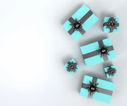 Gift boxes with ribbon and bow for Merry Christmas flying and falling on whit Stock Illustration