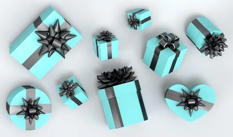 Gift boxes with ribbon and bow for Merry Christmas flying and falling on whit Stock Illustration