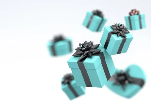Gift boxes with ribbon and bow for Merry Christmas flying and falling on whit 스톡 일러스트