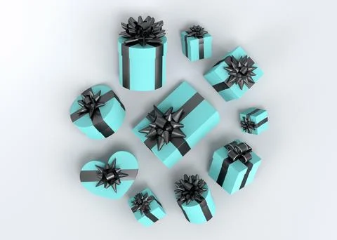 Gift boxes with ribbon and bow for Merry Christmas flying and falling on whit Stock Illustration
