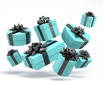 Gift boxes with ribbon and bow for Merry Christmas flying and falling on whit Stock Illustration