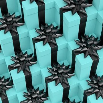 Gift boxes with ribbon and bow for Merry Christmas flying and falling on blac 스톡 일러스트