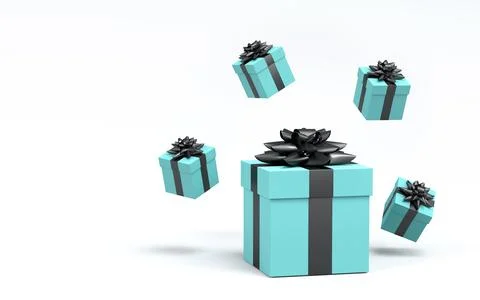Gift boxes with ribbon and bow for Merry Christmas flying and falling on whit Stock Illustration