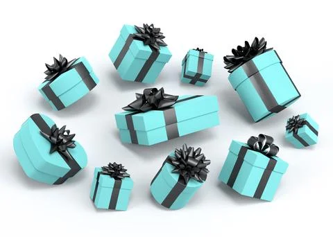 Gift boxes with ribbon and bow for Merry Christmas flying and falling on whit Stock Illustration
