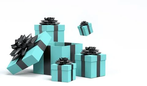 Gift boxes with ribbon and bow for Merry Christmas flying and falling on whit 스톡 일러스트