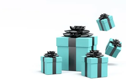 Gift boxes with ribbon and bow for Merry Christmas flying and falling on whit Stockillustratie