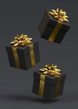 Gift boxes with ribbon and bow for Merry Christmas flying and falling on blac 스톡 일러스트