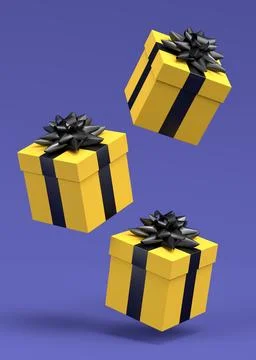 Gift boxes with ribbon and bow for Merry Christmas flying and falling on viol Stock Illustration