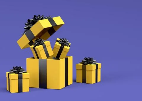 Gift boxes with ribbon and bow for Merry Christmas flying and falling on viol イラスト素材
