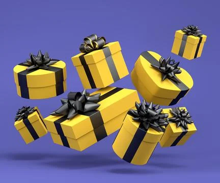 Gift boxes with ribbon and bow for Merry Christmas flying and falling on viol イラスト素材
