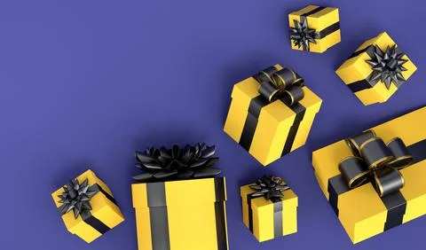Gift boxes with ribbon and bow for Merry Christmas flying and falling on viol 스톡 일러스트