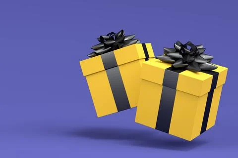 Gift boxes with ribbon and bow for Merry Christmas flying and falling on viol Ilustração Stock