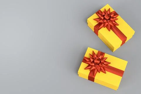 Gift boxes with ribbon and bow for Merry Christmas flying and falling on grey イラスト素材