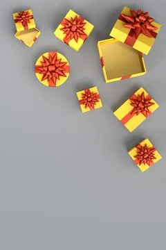 Gift boxes with ribbon and bow for Merry Christmas flying and falling on grey 스톡 일러스트