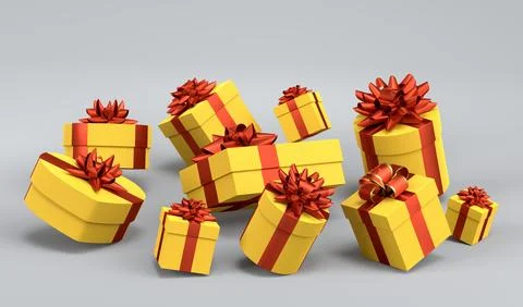 Gift boxes with ribbon and bow for Merry Christmas flying and falling on grey 스톡 일러스트
