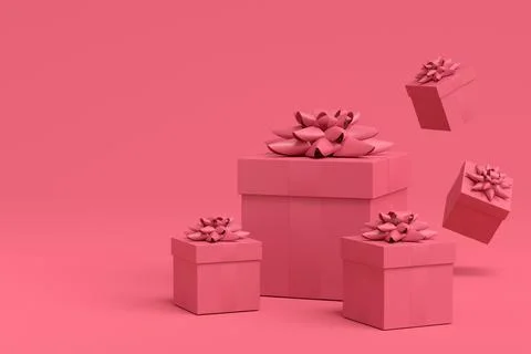 Gift boxes with ribbon and bow for Christmas flying and falling on monochrome Stock Illustration