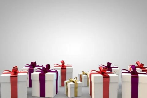 Gift boxes with ribbon bow 3d illustration rendering Stock-Illustration