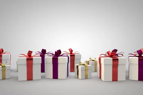 Gift boxes with ribbon bow 3d illustration rendering Stock Illustration