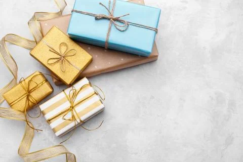 Gift boxes with ribbon Stock Photos