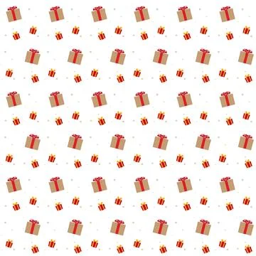 Gift boxes with ribbon seamless pattern vector white background different s.. Stock Illustration