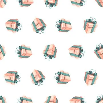 Gift boxes with ribbons and bows in coral and turquoise colors on a white イラスト素材