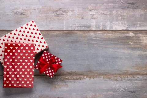 Gift boxes with ribbons and Stock Photos