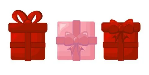 Gift boxes with ribbons bows set. Present for birthday, Christmas, Valentine day Stock Illustration