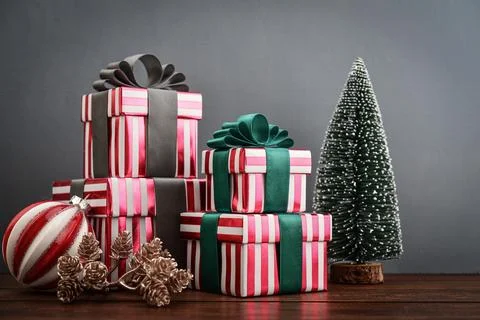 Gift boxes with ribbons Stock Photos