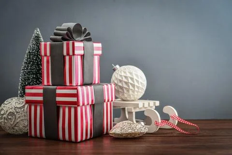 Gift boxes with ribbons Stock Photos