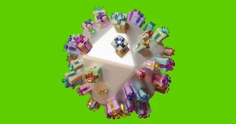 Gift boxes rotate on a faceted sphere. Sale and shopping. Stock Footage 230145872