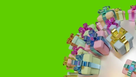 Gift boxes rotate with a spherical ball on chroma key. Stock Footage 229774746