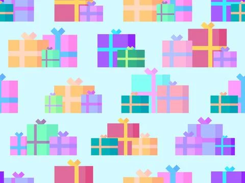 Gift boxes seamless pattern. Christmas gift boxes in flat style. Xmas present Illustrazione stock