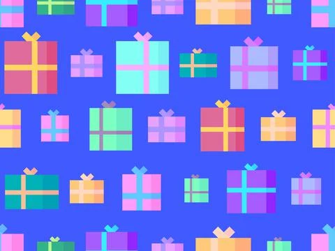 Gift boxes seamless pattern. Christmas gift boxes in flat style. Xmas present Stock Illustration