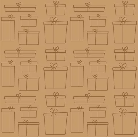 Gift boxes seamless pattern on craft paper background Illustrazione stock