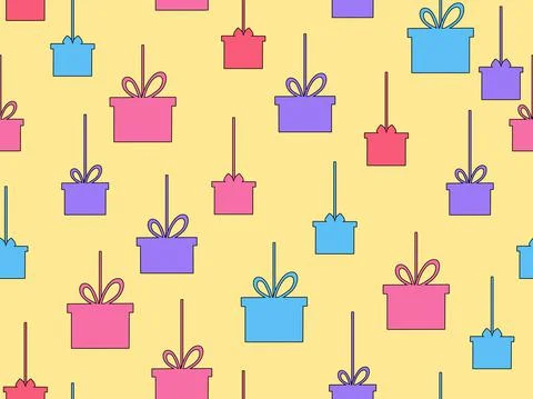 Gift boxes seamless pattern. Multicolored gifts with bows イラスト素材