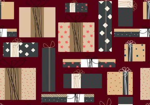 Gift boxes seamless pattern vector illustration in cute modern style. Illustrazione stock