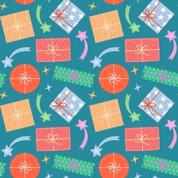 Gift boxes seamless vector pattern Stock Illustration