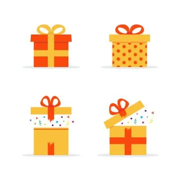Gift Boxes Set of Different Present Boxes in Yellow Box With Red Ribbon Stock Illustration