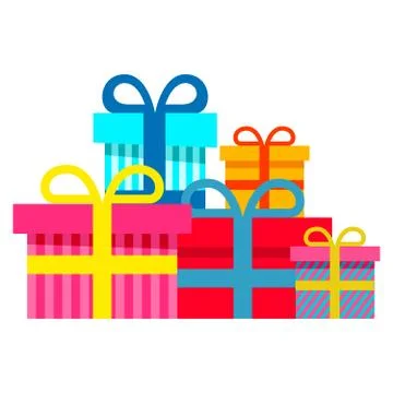 Gift boxes set festive , with ribbons. Flat vector.Presents isolated on white Stock Illustration