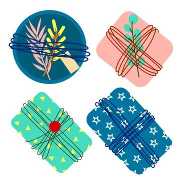 Gift boxes set, hand drawn doodle style. Birthday party. Vector illustration Stock Illustration