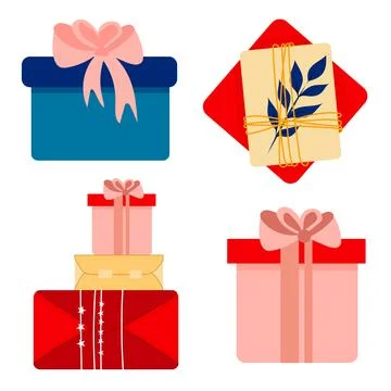 Gift boxes set, hand drawn doodle style. Birthday party. Vector illustration Stock Illustration