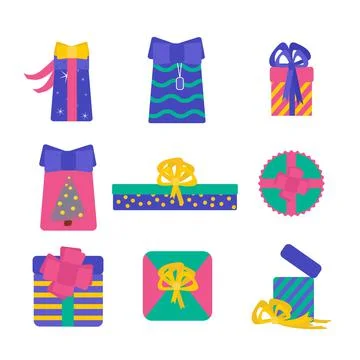 Gift boxes set isolated om white vector illustration. Festive package for hol Stock Illustration