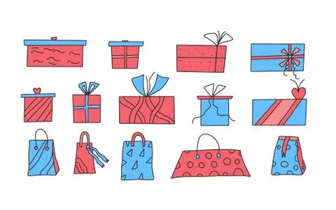 Gift boxes set isolated on white background. Giftware collection. Holiday pre Stock Illustration