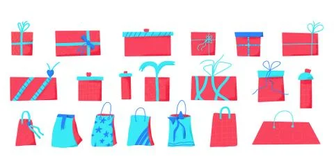 Gift boxes set isolated on white background. Giftware collection. Holiday pre Stock Illustration
