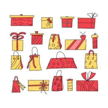 Gift boxes set isolated on white background. Giftware collection. Holiday pre Stock Illustration
