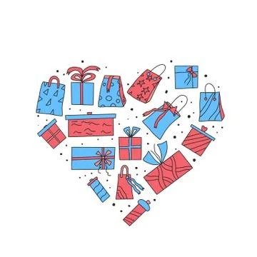 Gift boxes set isolated on white background. Giftware collection. Holiday pre Stock Illustration