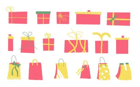 Gift boxes set isolated on white background. Giftware collection. Holiday pre Stock Illustration