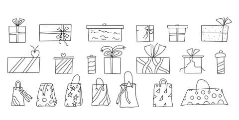 Gift boxes set isolated on white background. Giftware collection. Holiday pre Stock Illustration